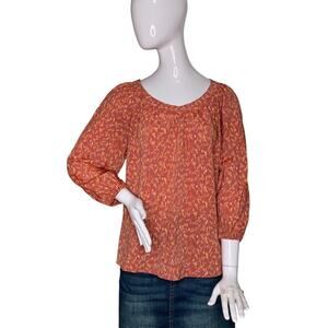 LC Lauren Conrad Blouse Size M 3/4 Sleeve Rusty Orange and Yellow Floral Print